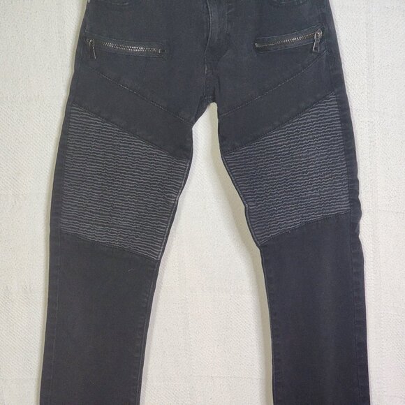Reset Moto Black Straight Leg Zip Pocket Detail Cotton Span Stretch Jeans Sz 10 - Picture 5 of 16